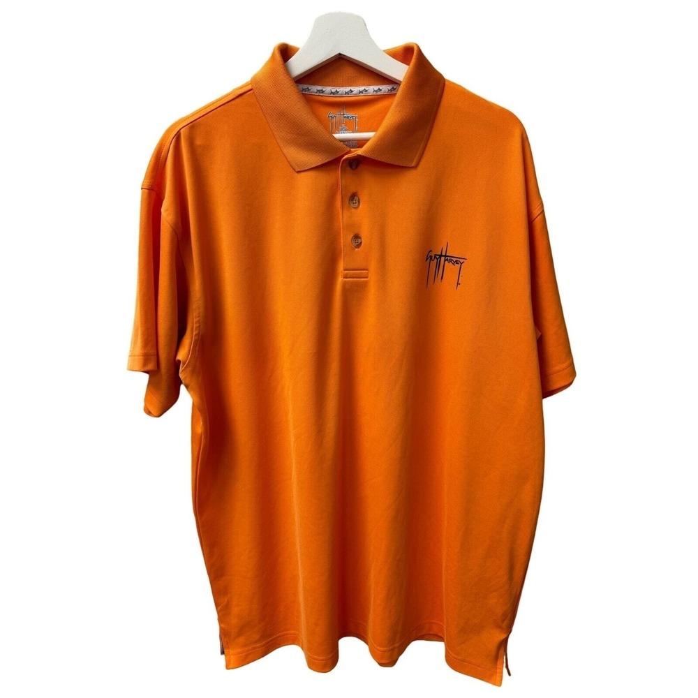 AFTCO Guy Harvey Mens‎ Performance Fishing Polo Orange  Shirt Large